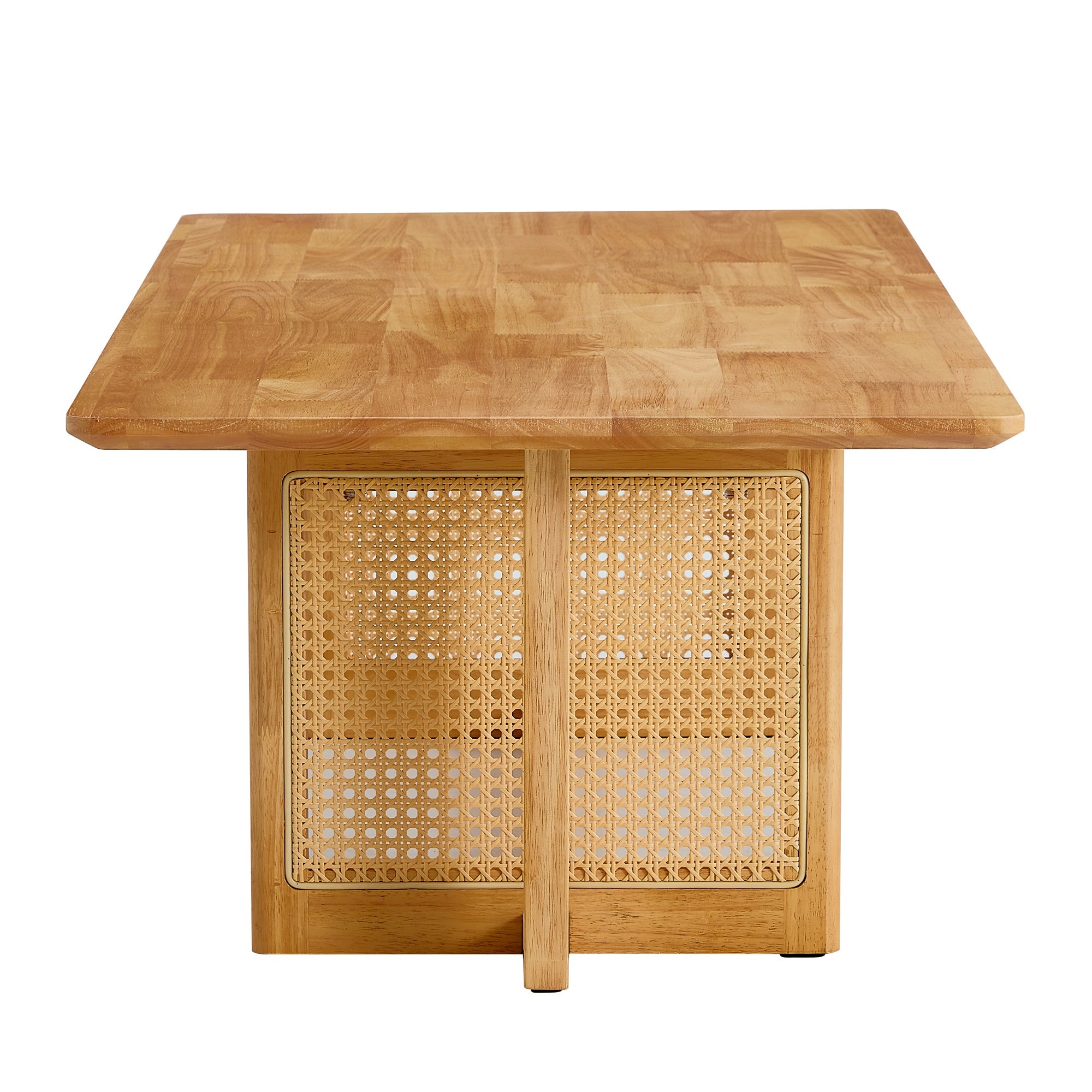 Natural rubber wood and solid wood coffee table  Modern minimalist rattan weaving design, living room balcony, multifunctional small-sized furniture