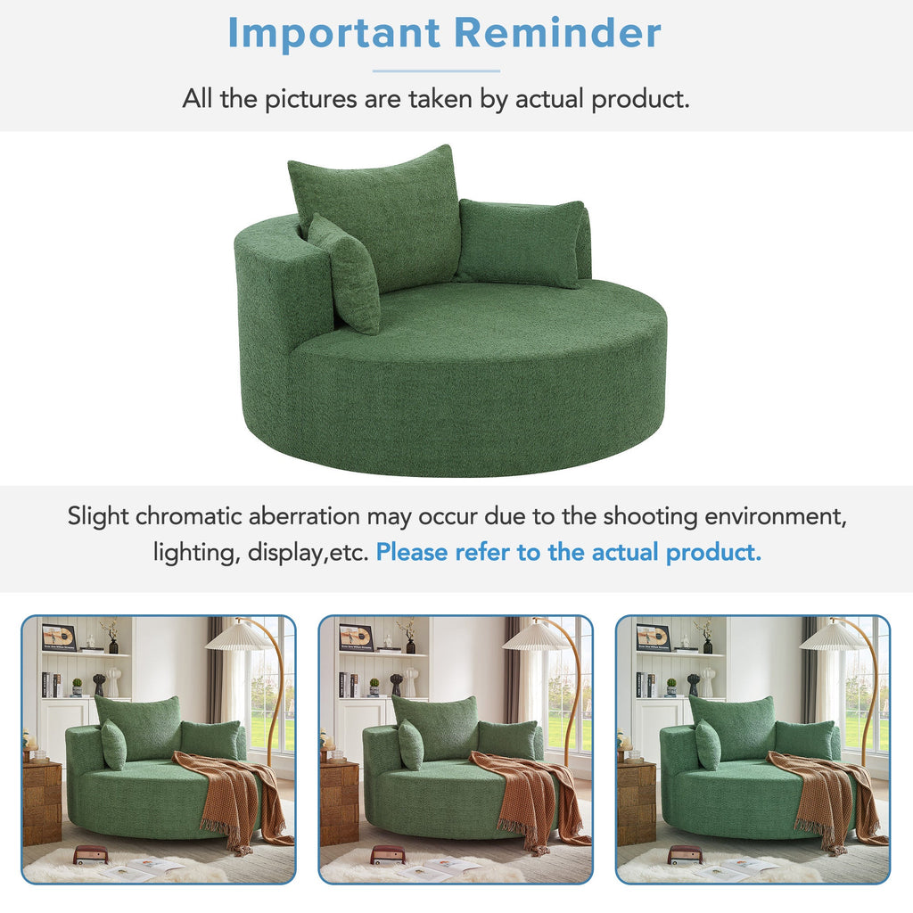 Modern 360° Swivel Accent Barrel Chair with Removable Pillows in Green Chenille for Living Room and Office