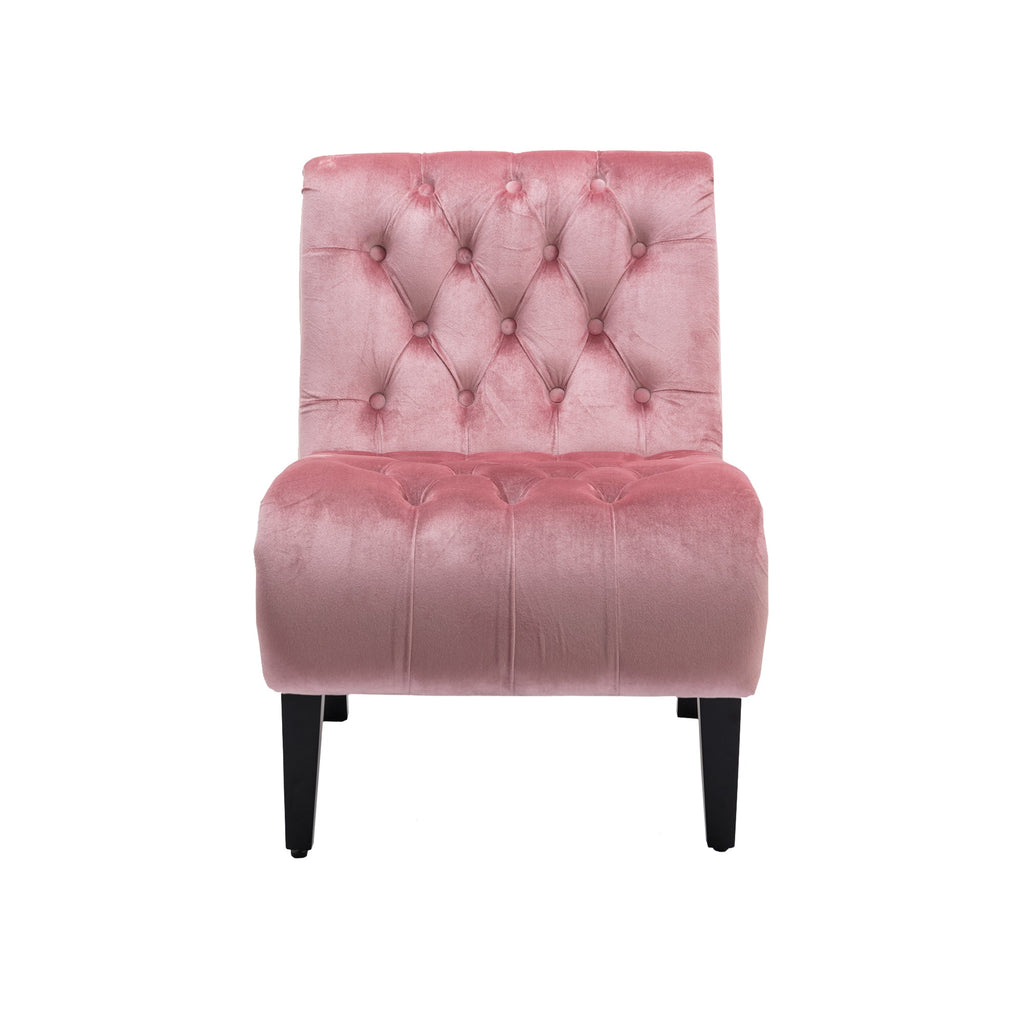 COOLMORE Modern Velvet Armless Accent Living Room Chair / Leisure Chair,Upholstered Fabric Button Comfortable Chair with Wooden Legs for Bedroom, Living Room, Office (Pink Velvet)