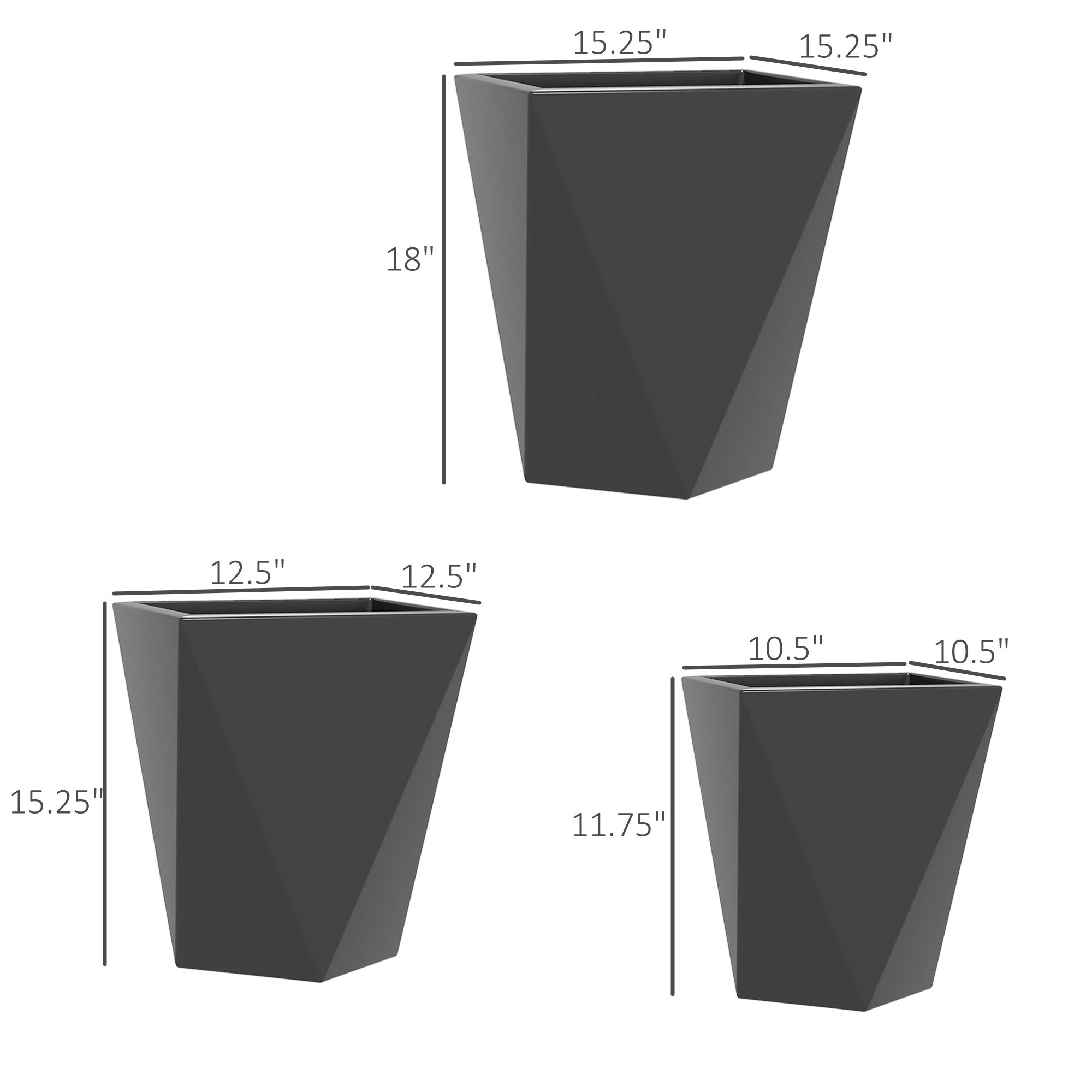 Outsunny Modern Tall Planters Set of 3 with Stackable Design, Drainage Holes, Gray MgO, Various Sizes