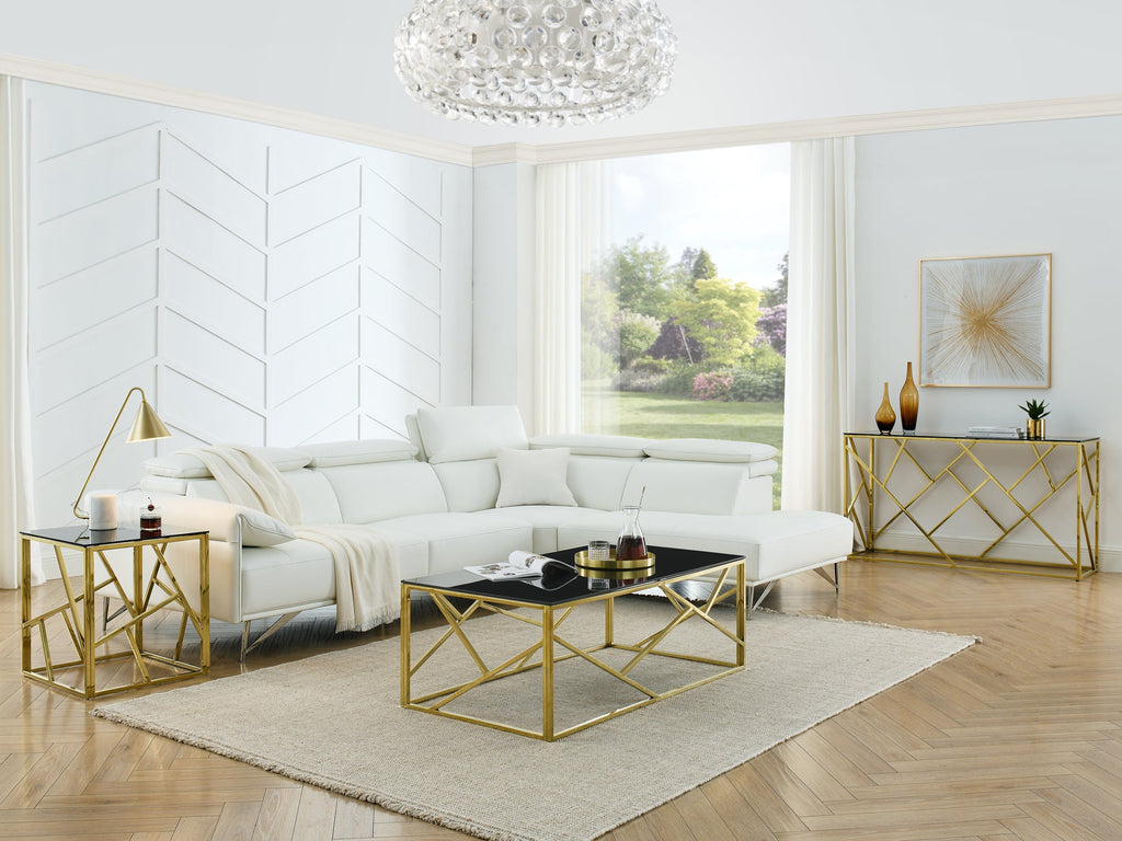 Modern Glass Console Table, 55" Gold Sofa Table with Sturdy Metal Frame and Black Tempered Glass Top, for Living Room Entryway Bedroom, Gold Finish