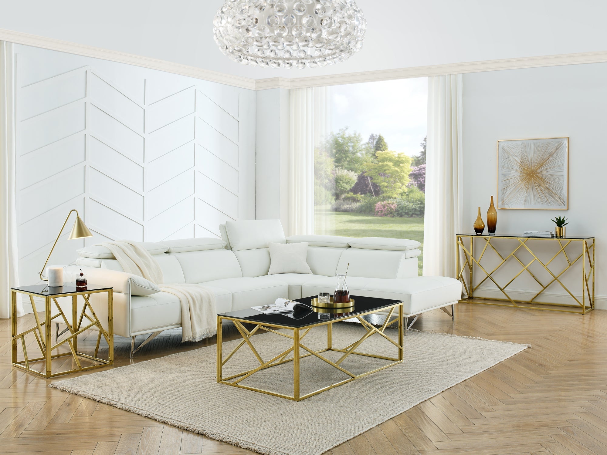Modern Glass Console Table, 55" Gold Sofa Table with Sturdy Metal Frame and Black Tempered Glass Top, for Living Room Entryway Bedroom, Gold Finish