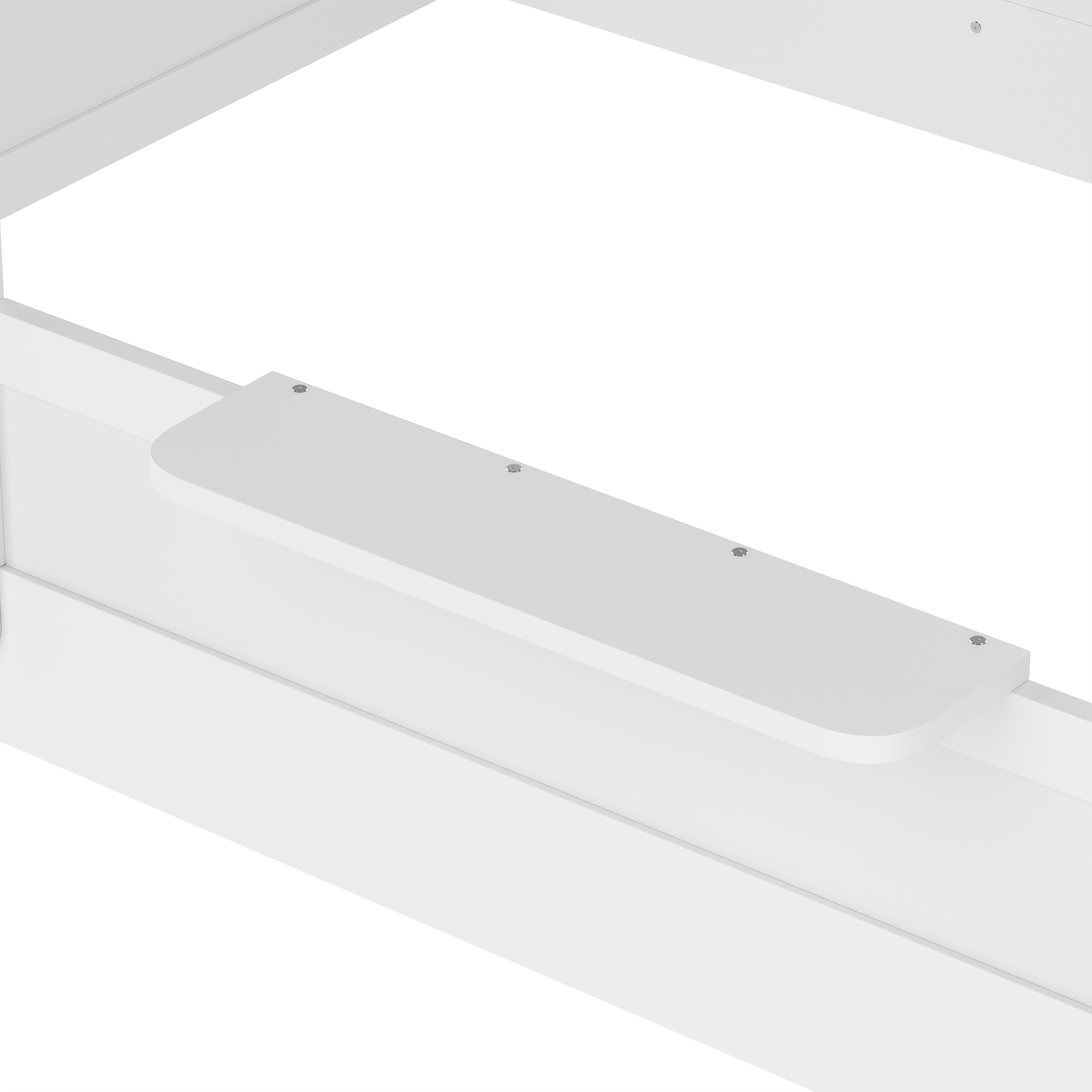 Full Size Floor Bed with Guardrails and Roof, Kids House Floor Bed with a Small Built-in Tray and Free-installed Signboard, Childlike Design, White