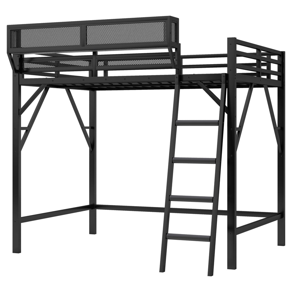 Full Size Loft Bed with Ladder, Metal Full Loft Bed with Storage Shelves, High Loft Bed for Kids Teens, Black(Expect Arrival Date 2025/11/26, Old SKU W2580P353531)
