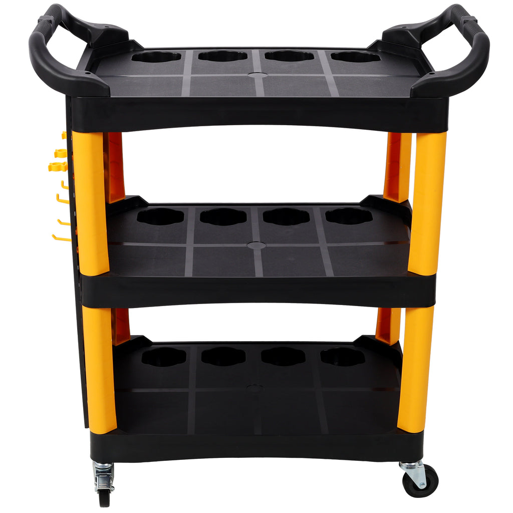 3 Tier Rolling Auto Detail Cart With Wheels,With Panel & Hook,for Detailers Garage, Workshop, Repair Shop, Storage Tool, Yellow&Black