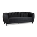Miranda Modern Glam Velvet 3-Seater Sofa in Black with Birch Wood Legs