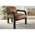 Modern Wood Frame Faux Leather 1pc Accent Chair, Living Room Upholstered Armchair, Black/Brown