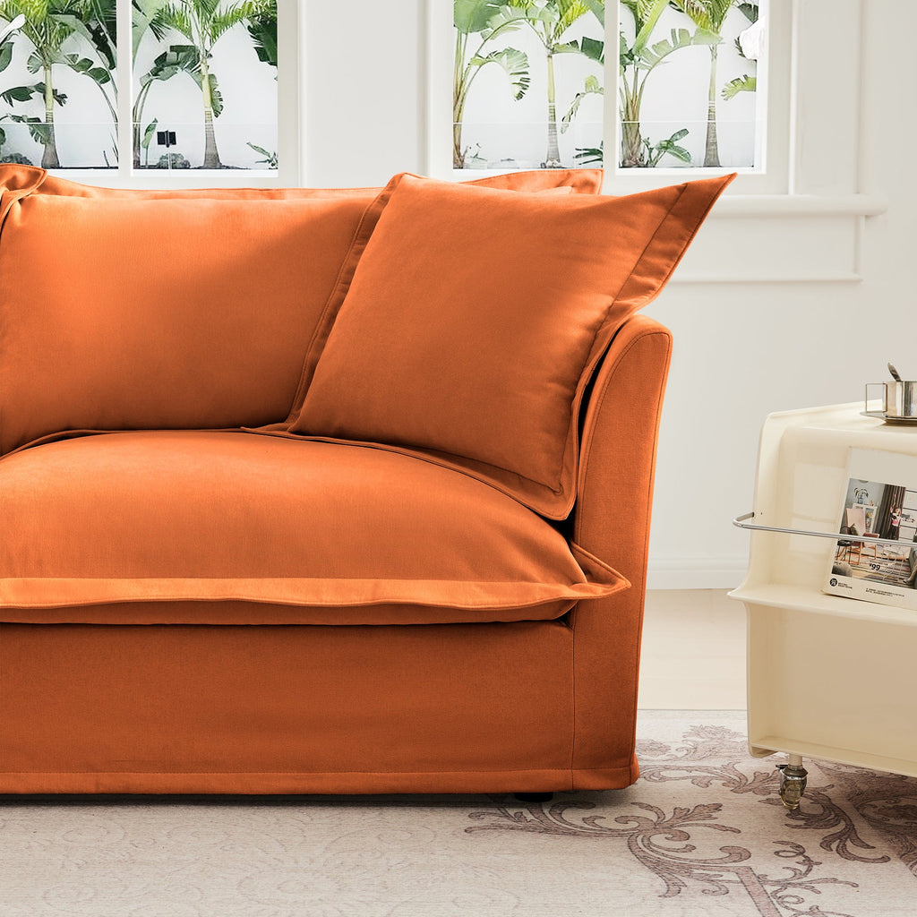 Slip-covered Armchair with 1 Big Back Cushion and 2 Big Toss Pillows, Single Deep Seat Comfy Single Couch Sofa Multiple Large Soft Pillows, Chenille Fabric, Orange