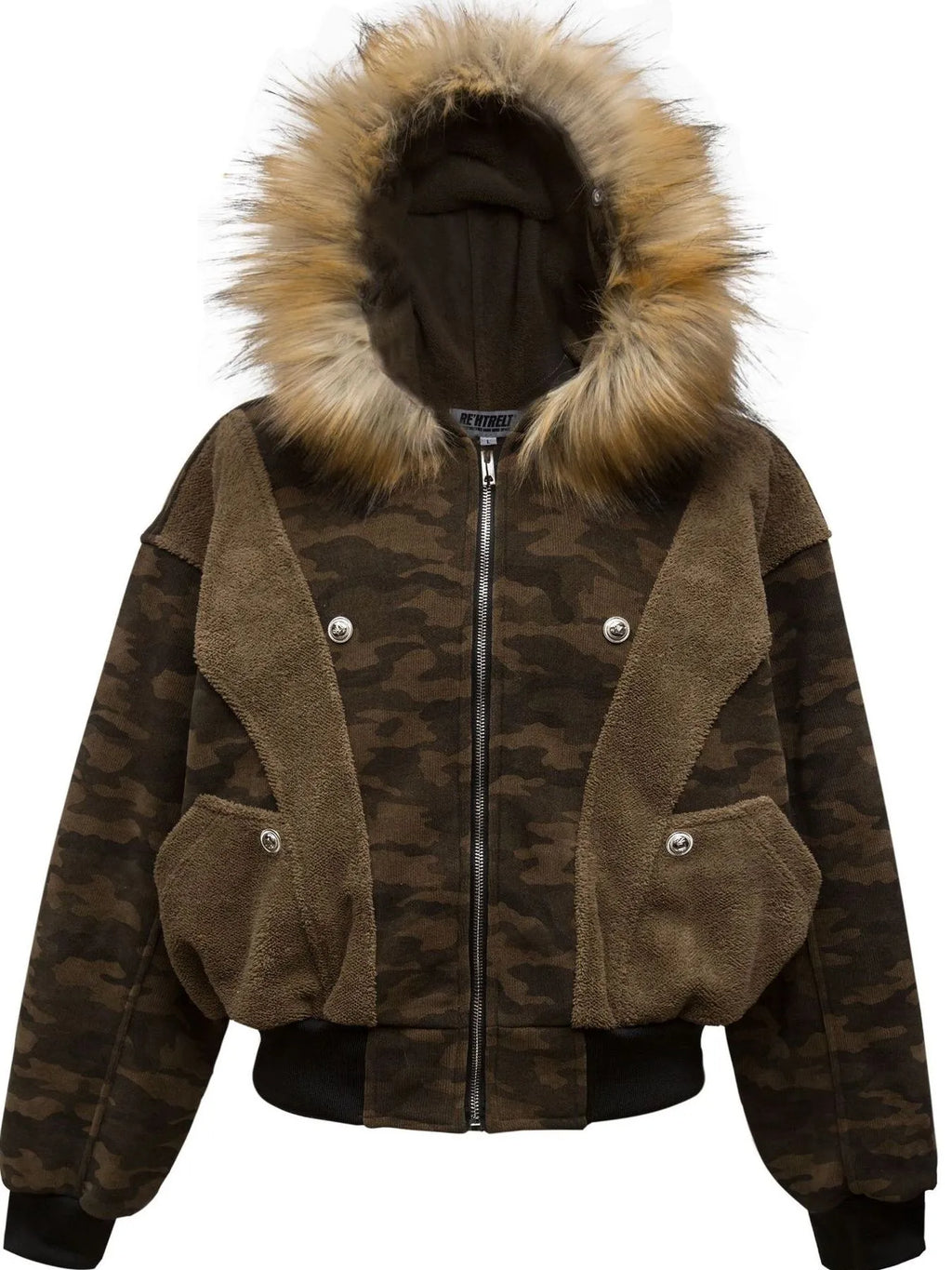 Camouflage Faux Fur Hood Jacket