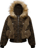 Camouflage Faux Fur Hood Jacket