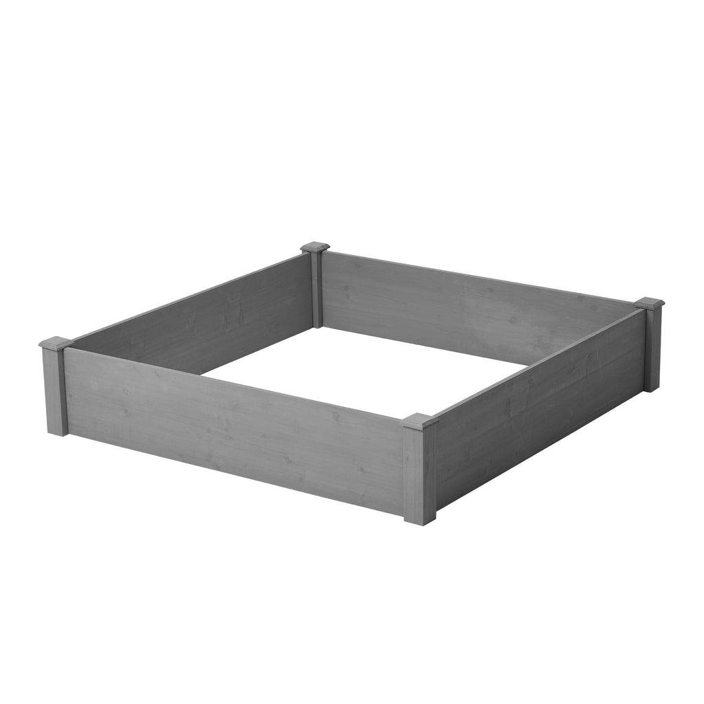 Outdoor Raised Garden Bed 48x48x10'', Tool-Free Assembly, Gray Solid Wood Planter Box