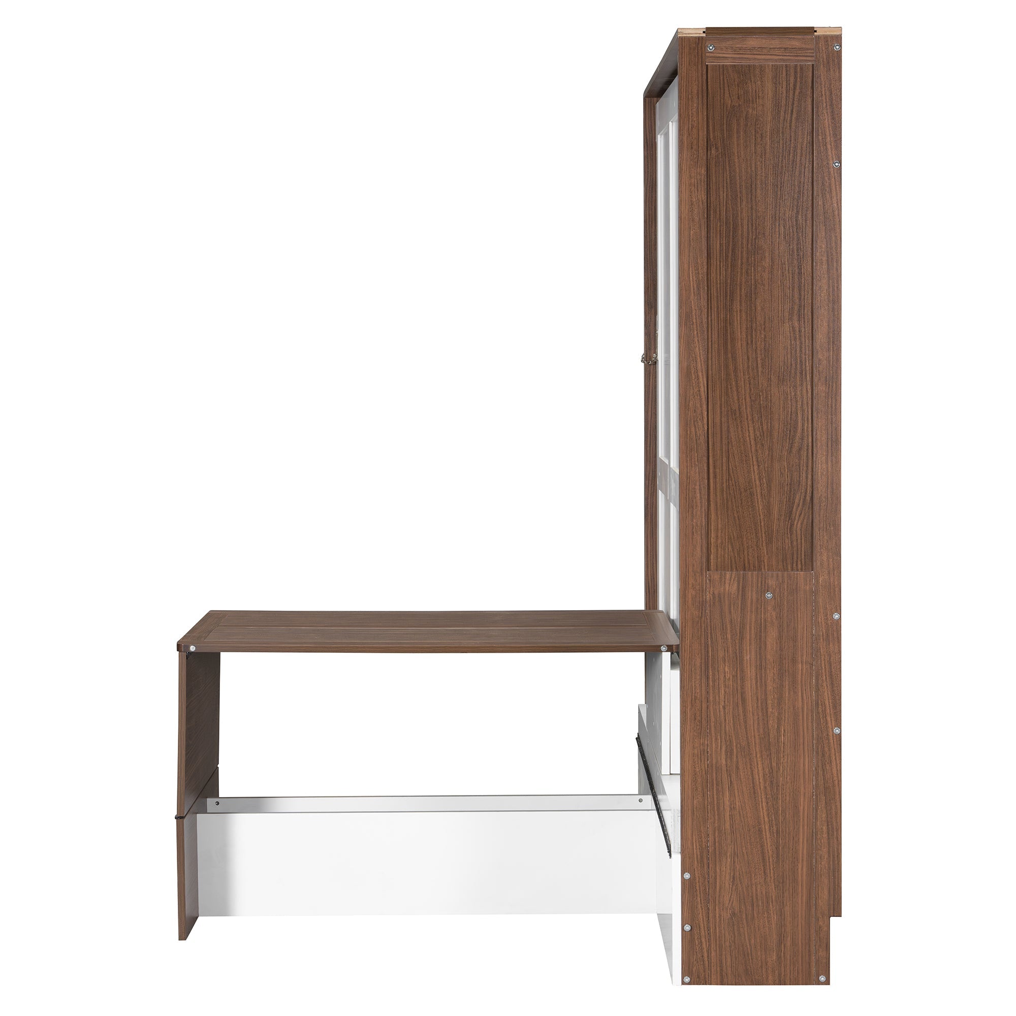 Full Size Murphy Bed with Foldable Desk – Space Saving Wall Bed - Walnut & White