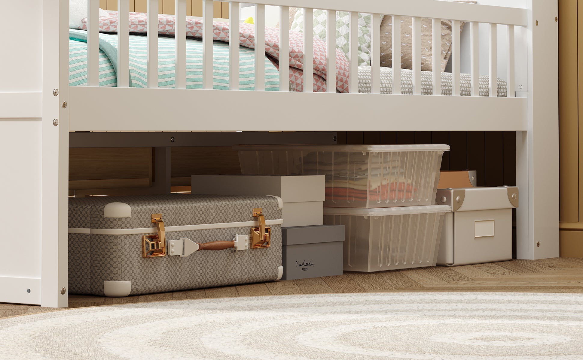 Twin Bed Frame with Storage 4 Drawers,Wooden Bed Frame for Kids,Platform Twin Size Bed with Guardrail Headboard and Ladder, No Box Spring Needed, Easy Assembly, White