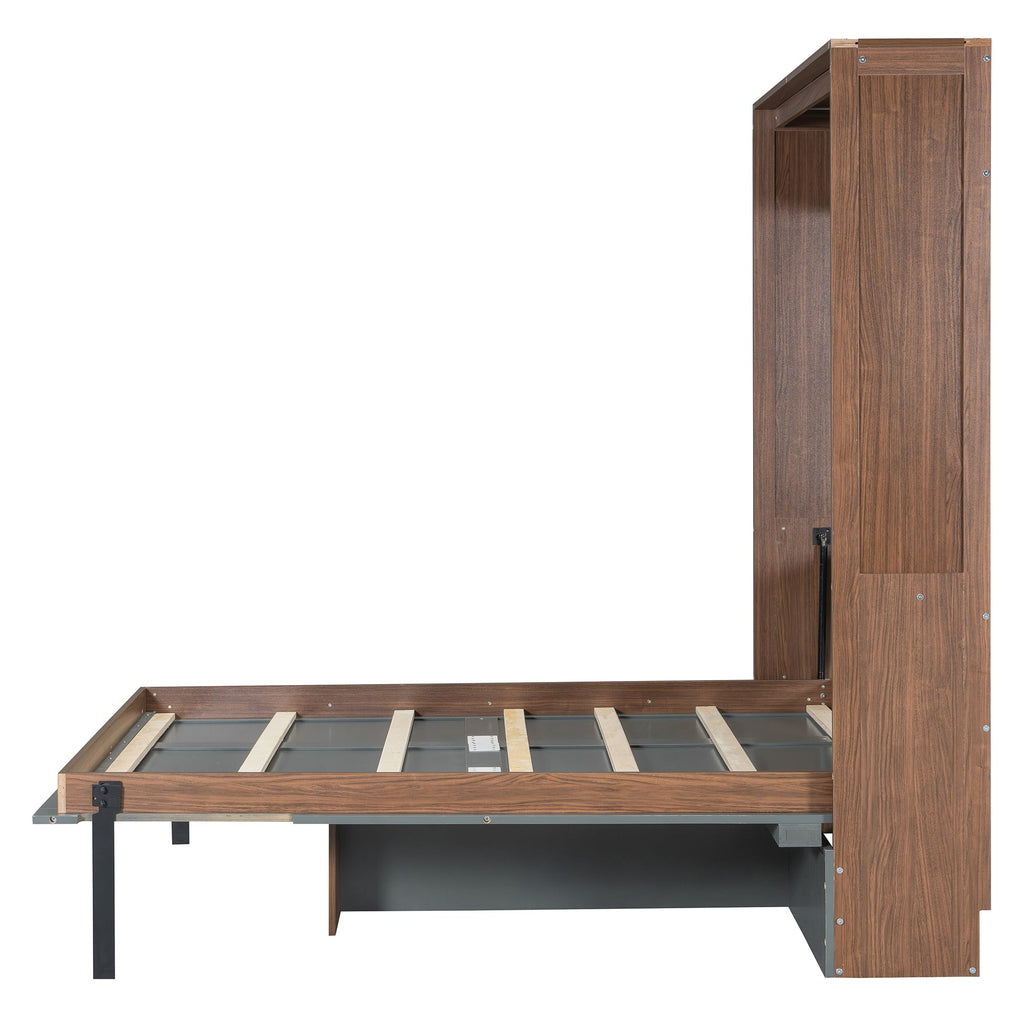 Full Size Murphy Bed with Foldable Desk – Space Saving Wall Bed - Walnut & Gray