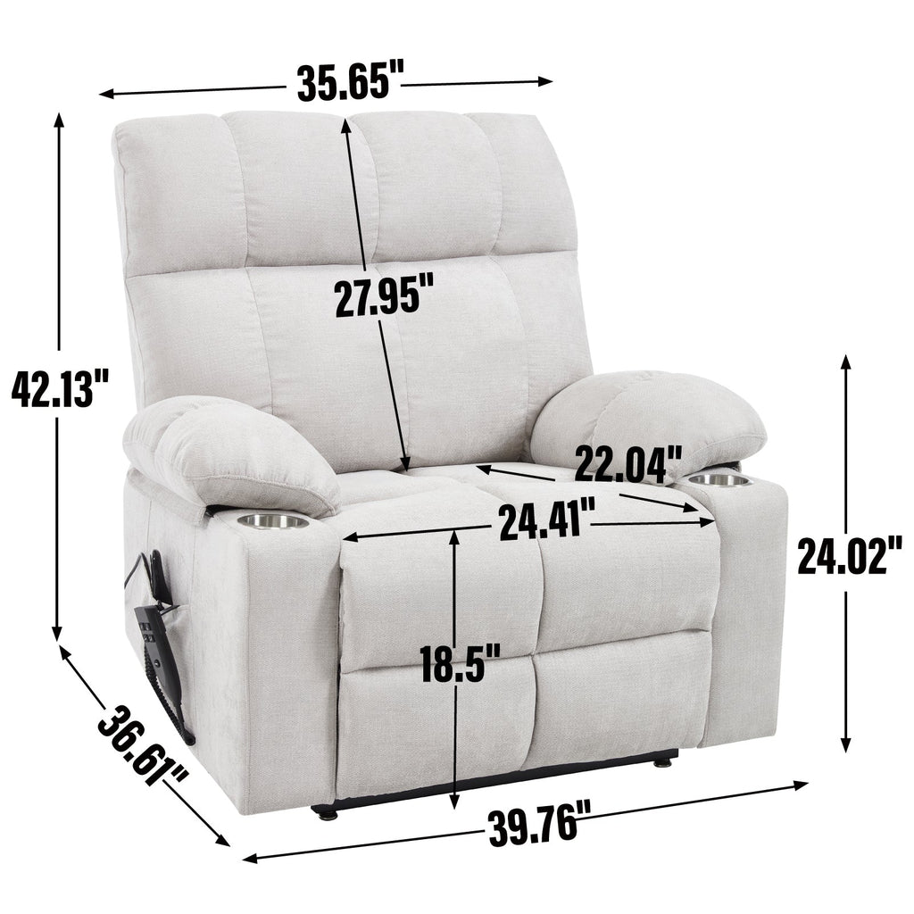 Beige Dual Motor Infinite Position Up to 350 LBS Chenille Power Lift Recliner Chair, Heavy Duty Motion Mechanism with 8-Point Vibration Massage and Lumbar Heating, Dual Cup Holders