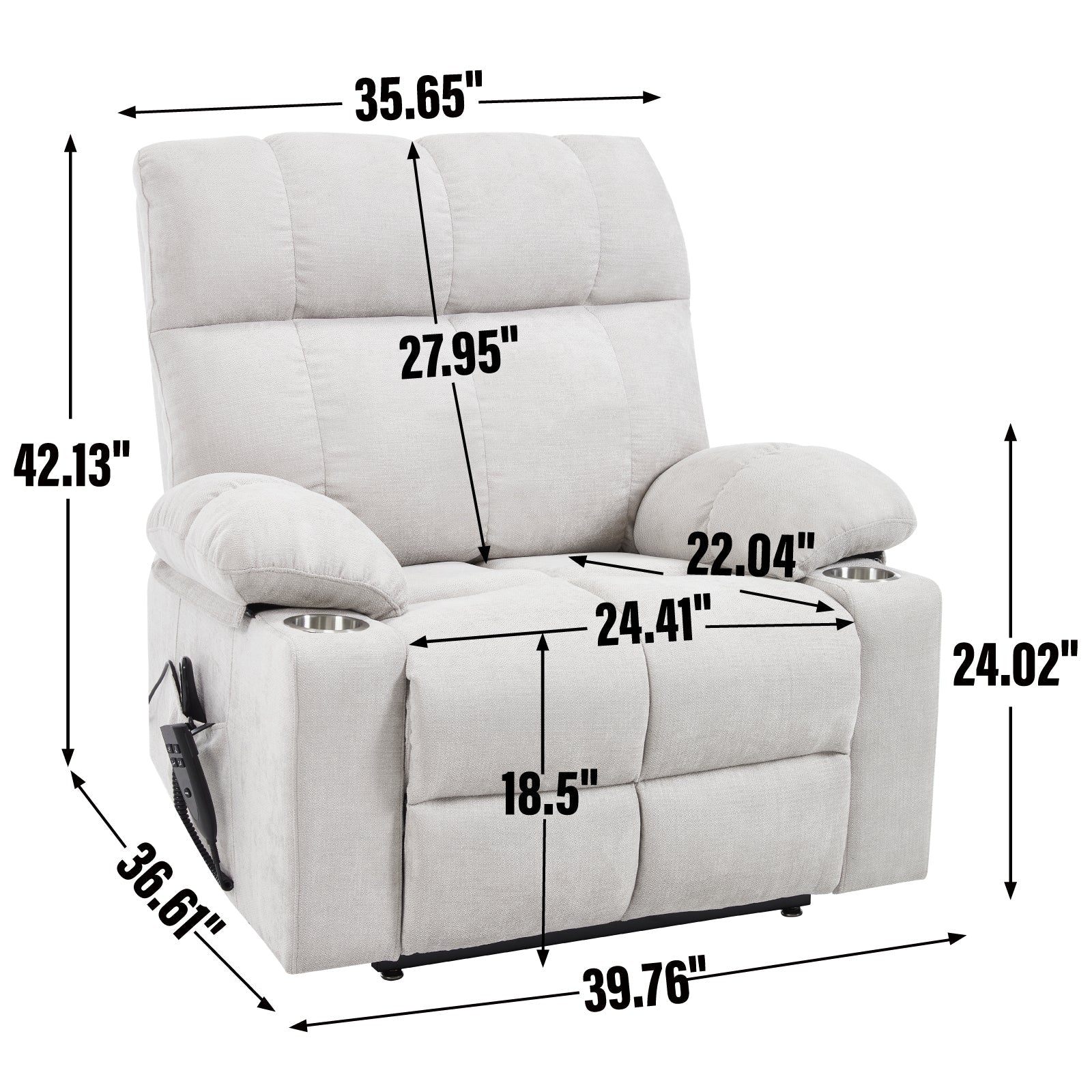 Beige Dual Motor Infinite Position Up to 350 LBS Chenille Power Lift Recliner Chair, Heavy Duty Motion Mechanism with 8-Point Vibration Massage and Lumbar Heating, Dual Cup Holders