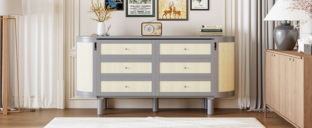 Queen Murphy Bed with Hidden Storage & Modern Woven Design,Gray