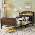 Twin Size Metal Platform Bed Frame with Light, Kids Twin Metal Bed with Upholstered and Storage Headboard, Black (Expect Arrival Date 2025/10/5)