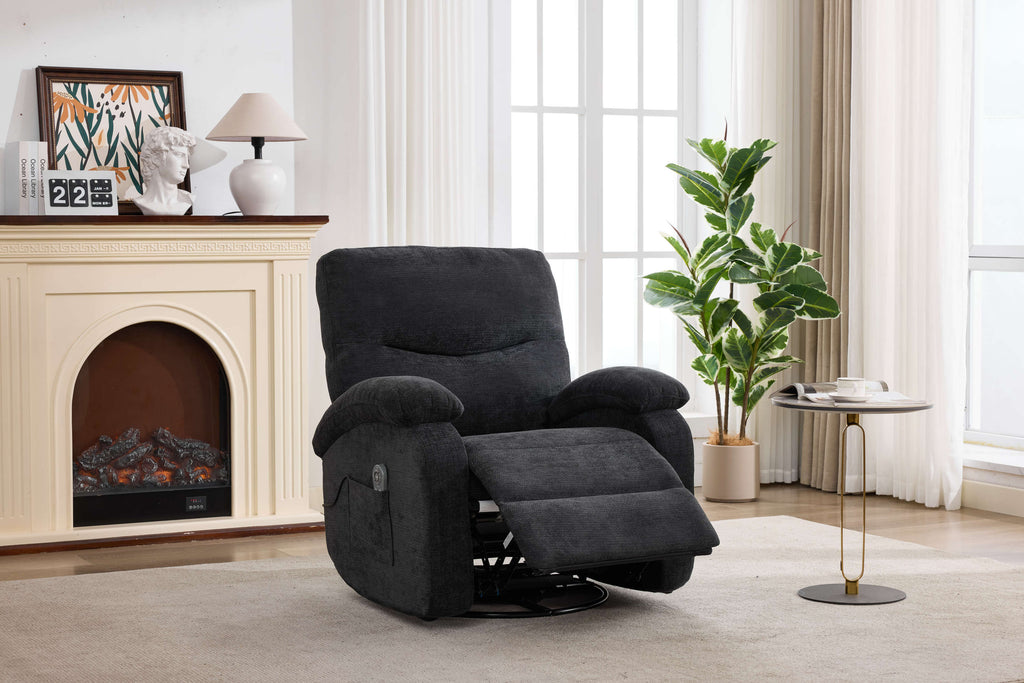 Hot massage manual lounge chair, with rocker arms and rotating fabric, with cup bucket, for living room, black