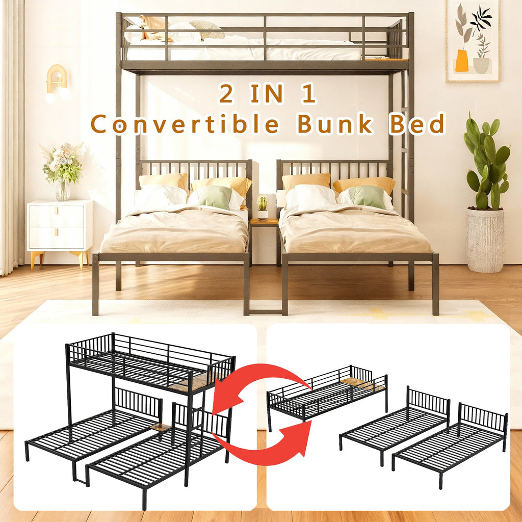 Triple Bunk Bed for Kids,3 Bed Bunk Beds for 3,Metal Triple Bunk Beds,Separates Into 3 Twin Beds,Noise Reduced Structure,Black