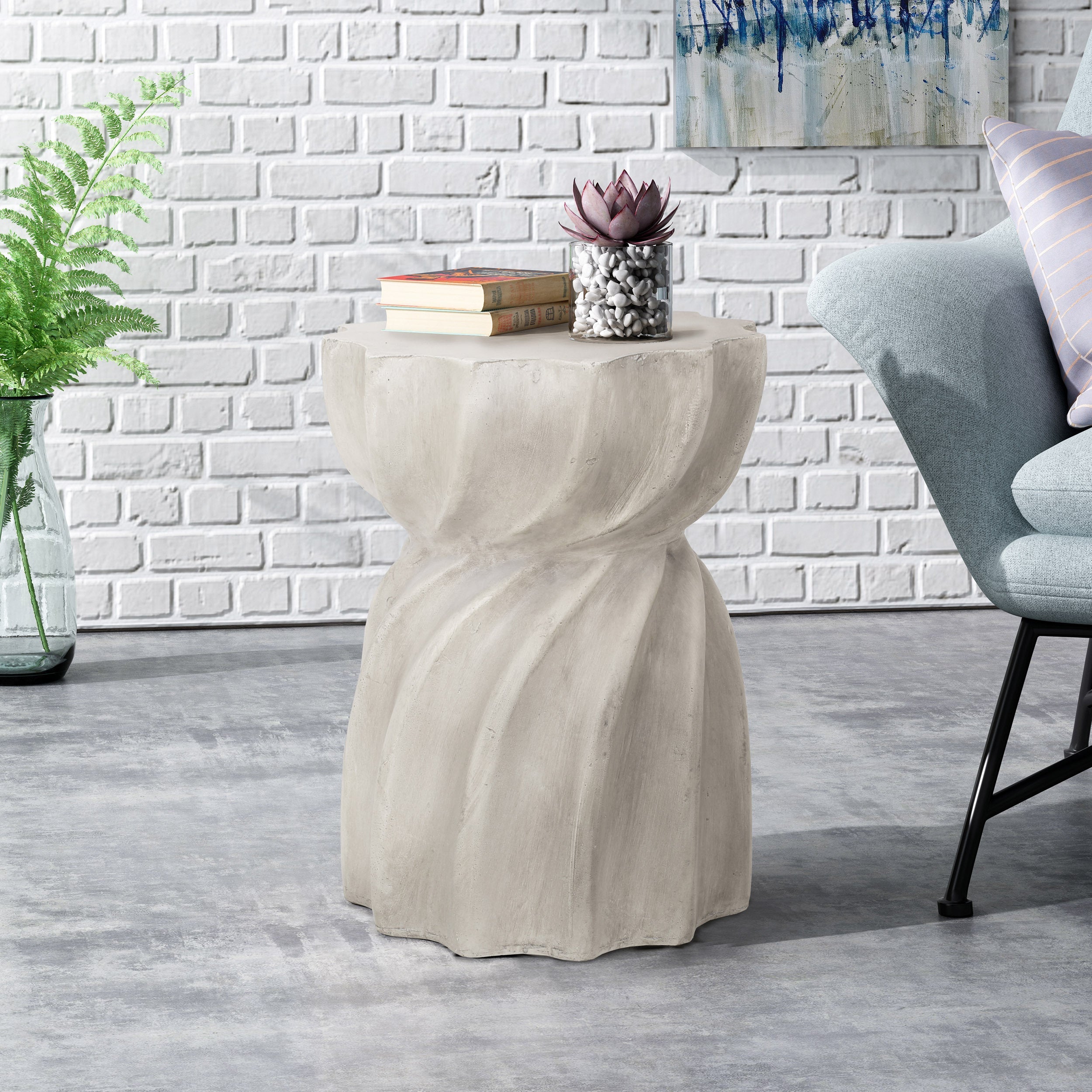 Modern CANIS Side Table Outdoor Use Grey Magnesium Oxide 14 x 14 x 18.5 inches