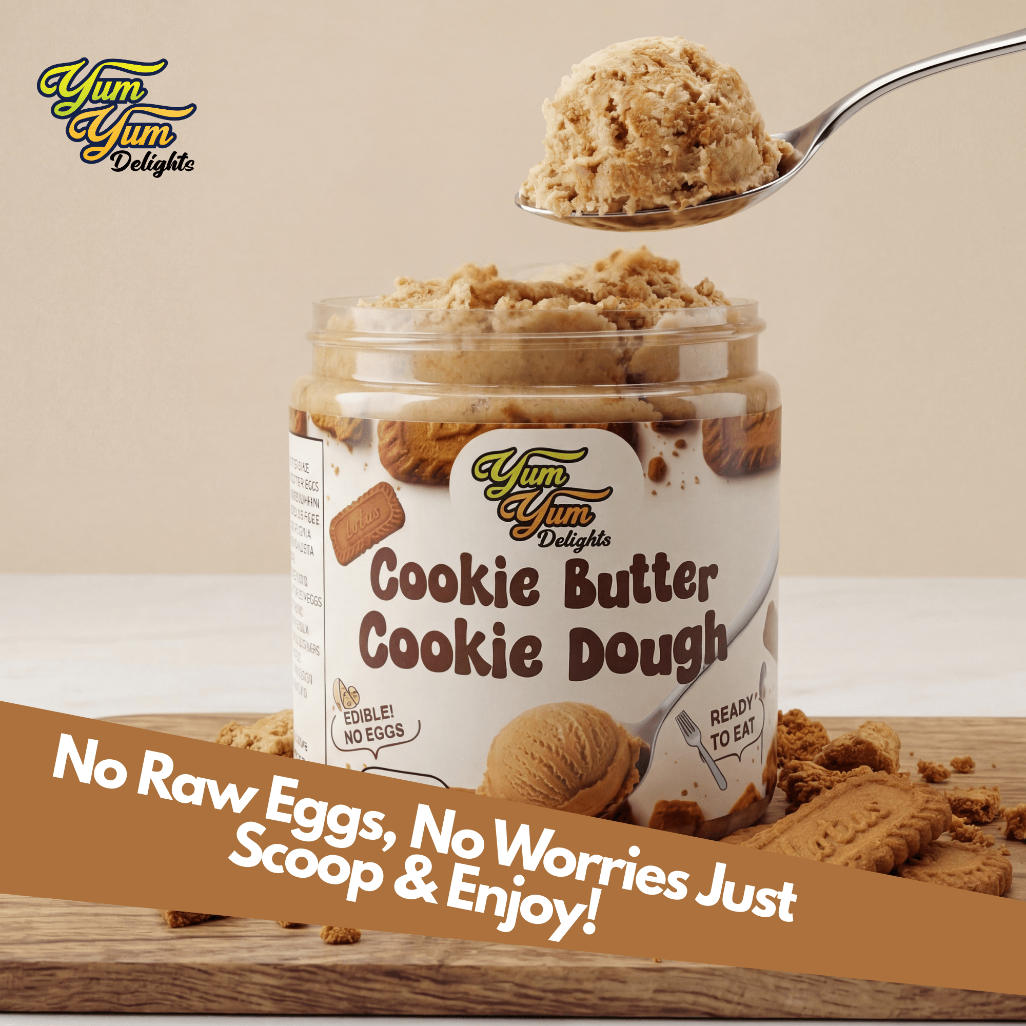 Edible Cookie Butter Cookie Dough - Egg-Free - With Biscoff Crumbles
