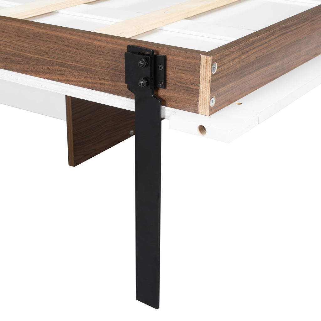 Full Size Murphy Bed with Foldable Desk – Space Saving Wall Bed - Walnut & White