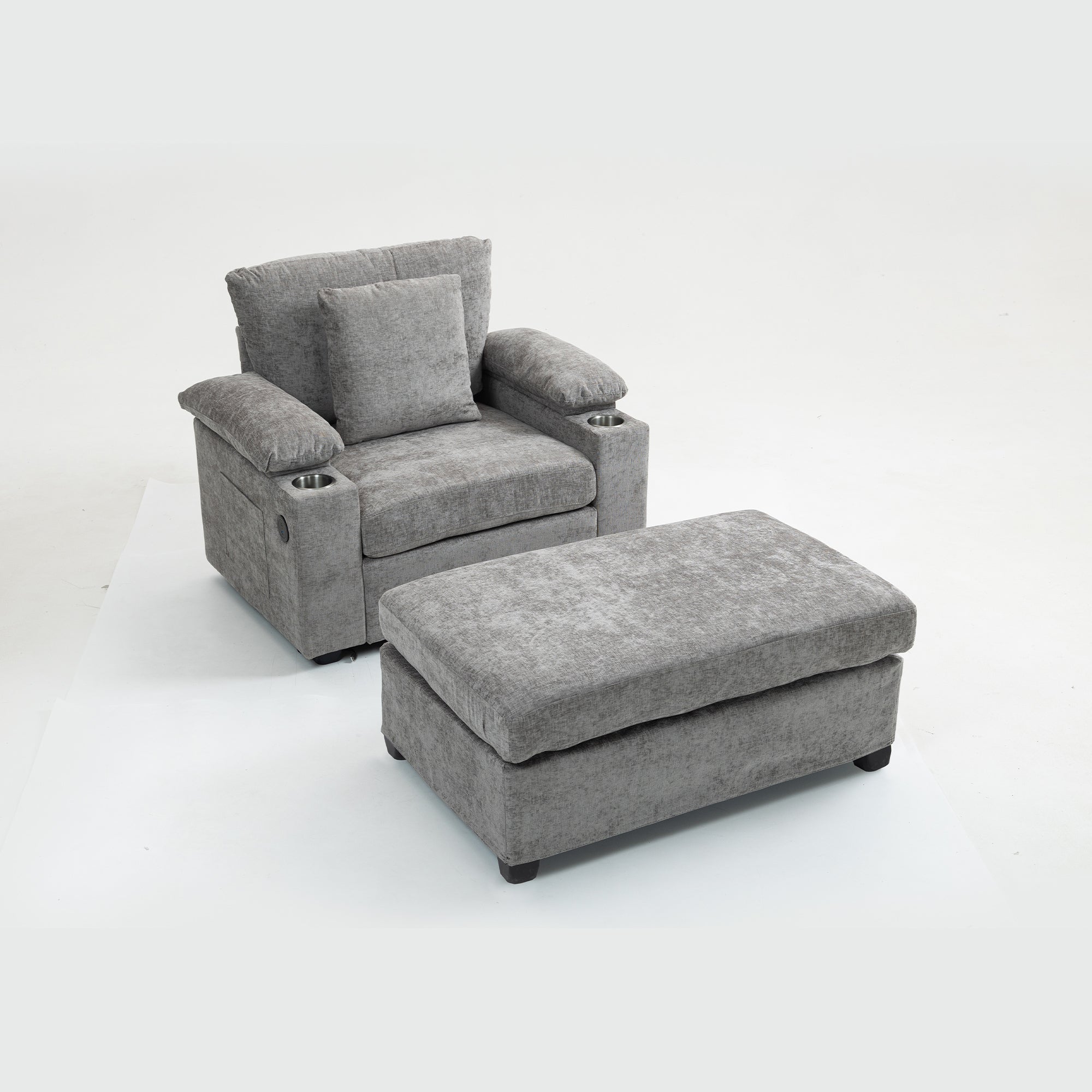 Modern Oversized Chair with Ottoman,Chenille Fabric Sofa Bed,Accent Chair Comfy Sofa with Cupholders and USB Charging Ports Chair for Living Room,Bedroom,Apartment