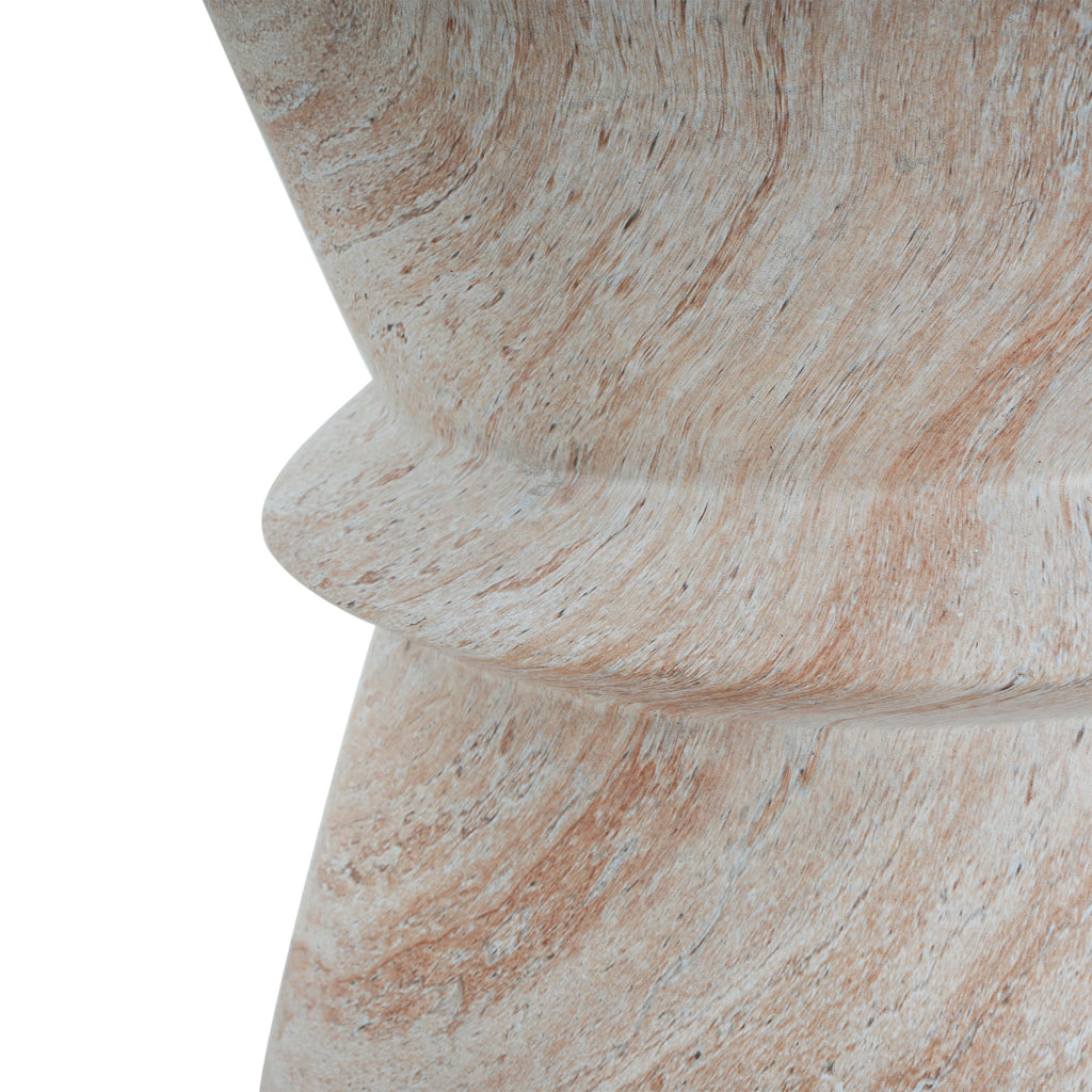 Outdoor/Indoor Lightweight Concrete Side Table with Travertine Finish, Beige, 15.5x15.5x18 inches