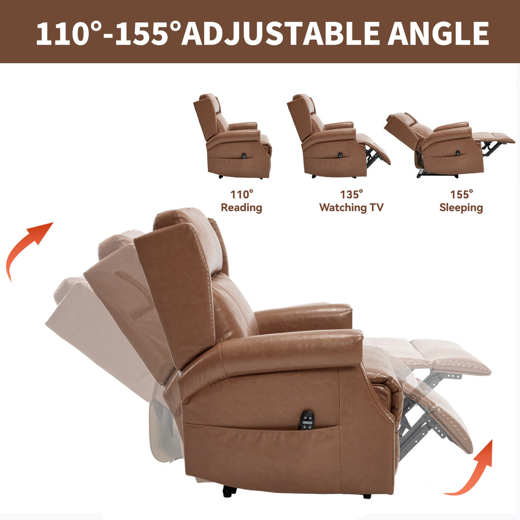 Camel Manual Recliner Chair in Faux Leather for Living Room with Heavy Duty Motion Mechanism, 8 vibrating nodes and 3 massage modes.