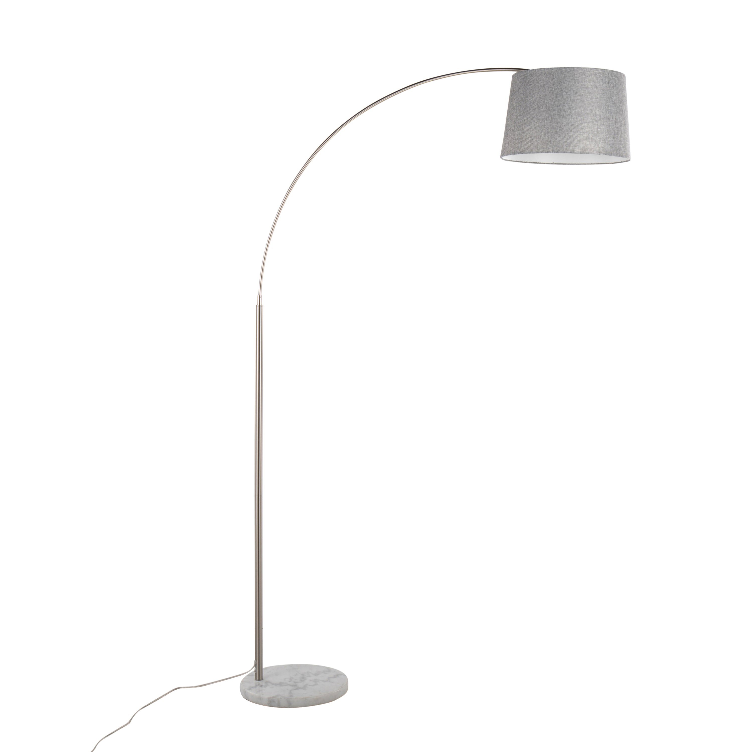 March Contemporary Floor Lamp in White Marble and Nickel with Grey Linen Shade by LumiSource