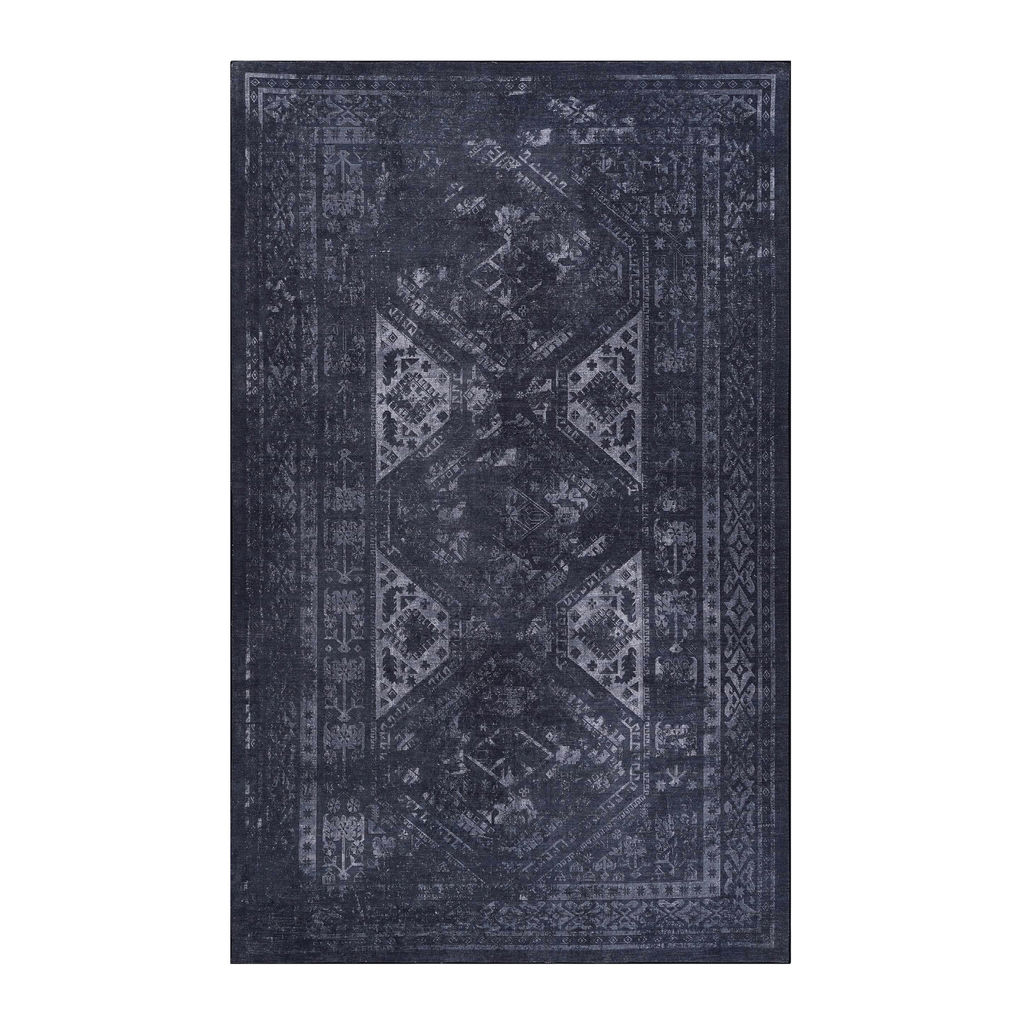 3x5 Area Rugs, Washable Rug, Low-Pile, Non-Slip, Non-Shedding, Foldable, Kid & Pet Friendly - Area Rugs for living room, bedroom, kitchen, dining room rug - Perfect Gifts, (Black+ Gray, 3' x 5')