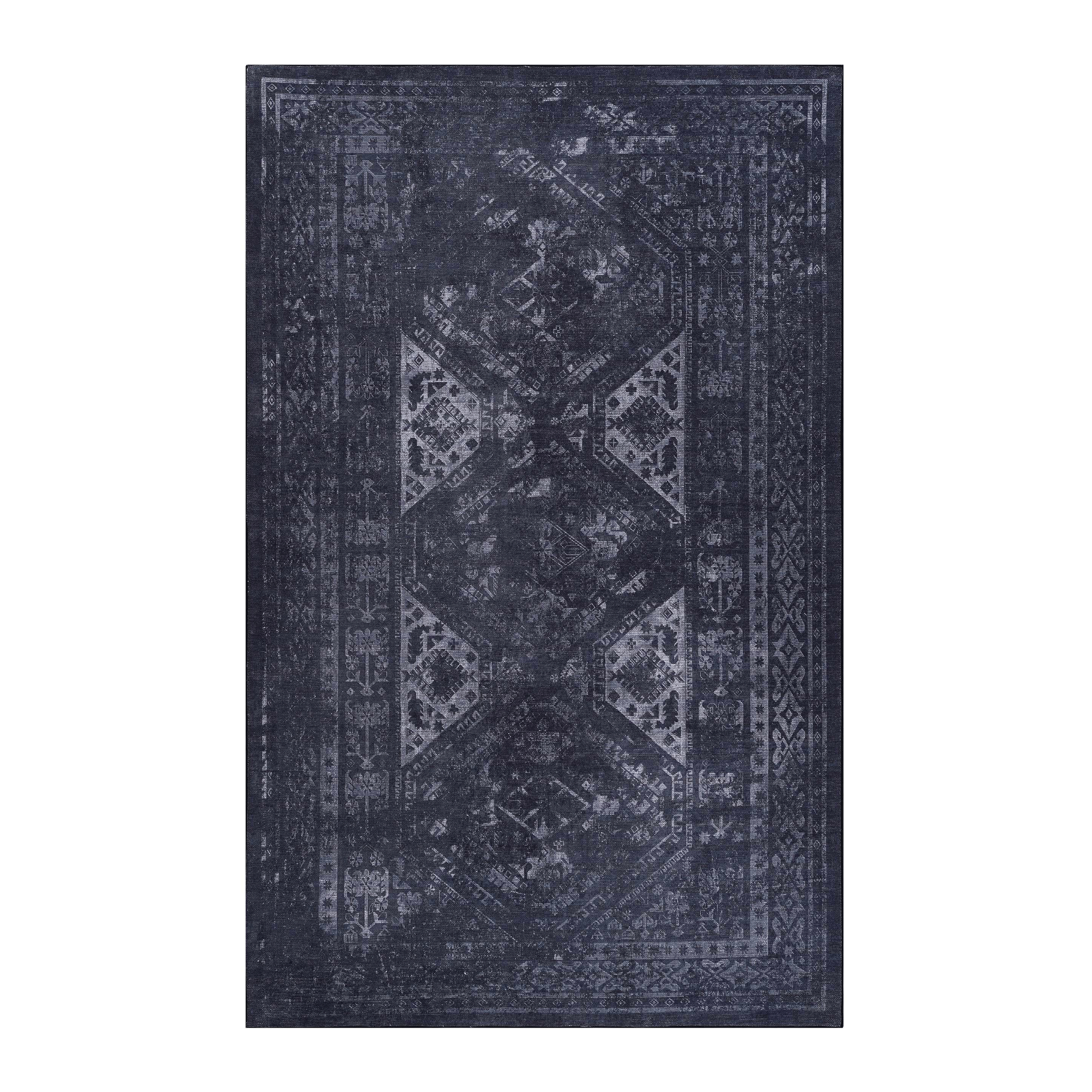 3x5 Area Rugs, Washable Rug, Low-Pile, Non-Slip, Non-Shedding, Foldable, Kid & Pet Friendly - Area Rugs for living room, bedroom, kitchen, dining room rug - Perfect Gifts, (Black+ Gray, 3' x 5')