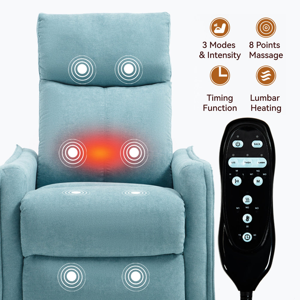 Heat Massage Manual Recliner Chair with Rocker and Swivel in Fabric for Living Room, Blue-Green