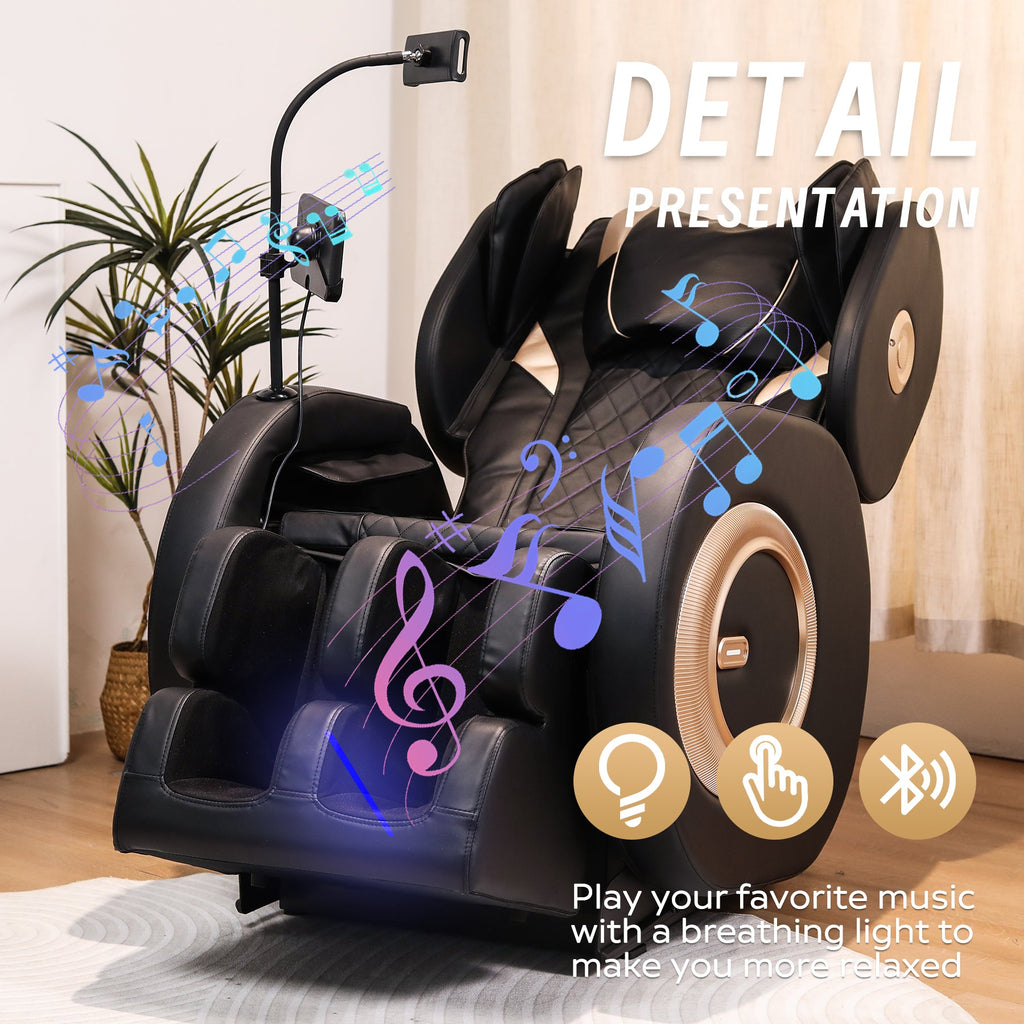 2025 Black Automatic Massage Chair Recliner with Zero Gravity and Full Body Air Pressure