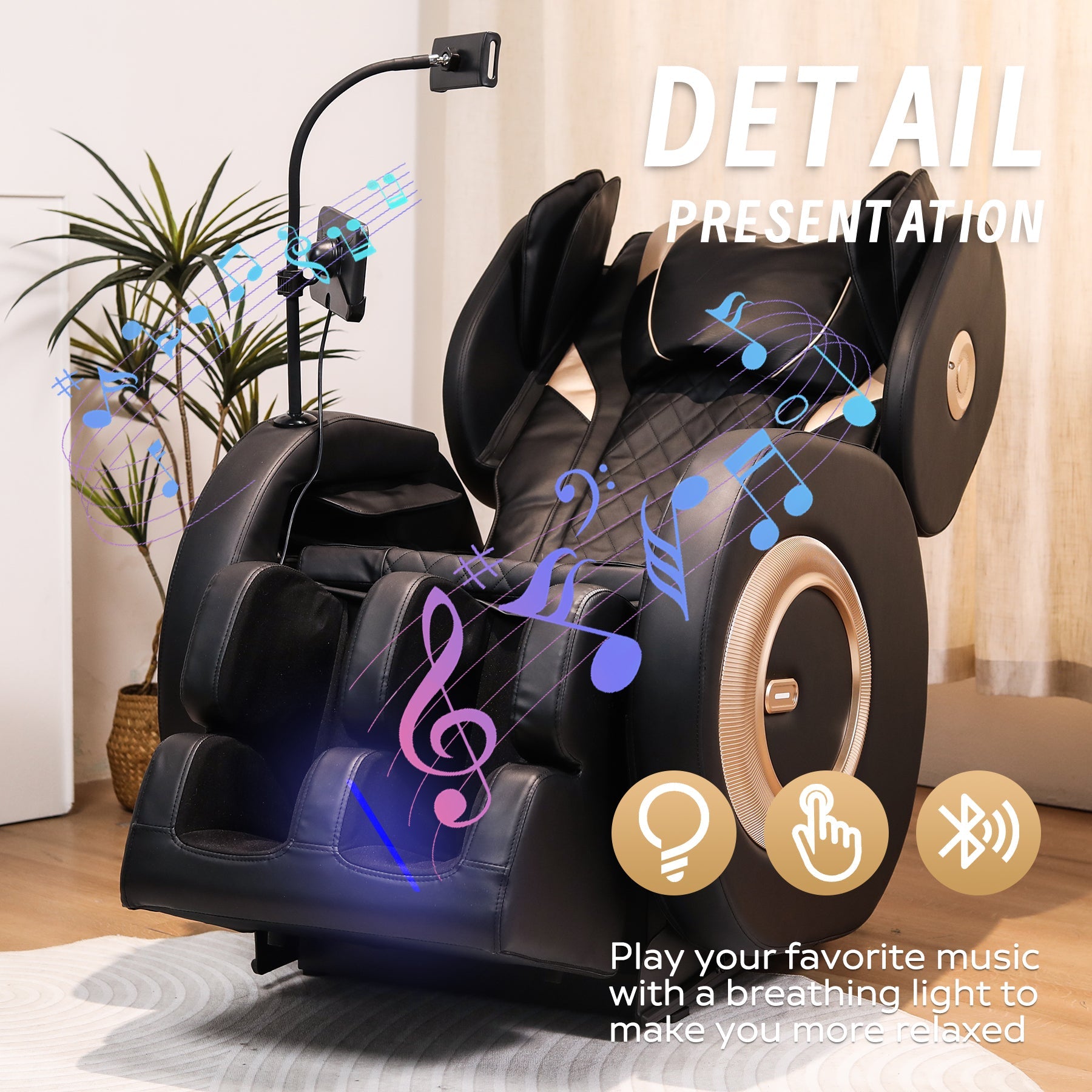 2025 Black Automatic Massage Chair Recliner with Zero Gravity and Full Body Air Pressure