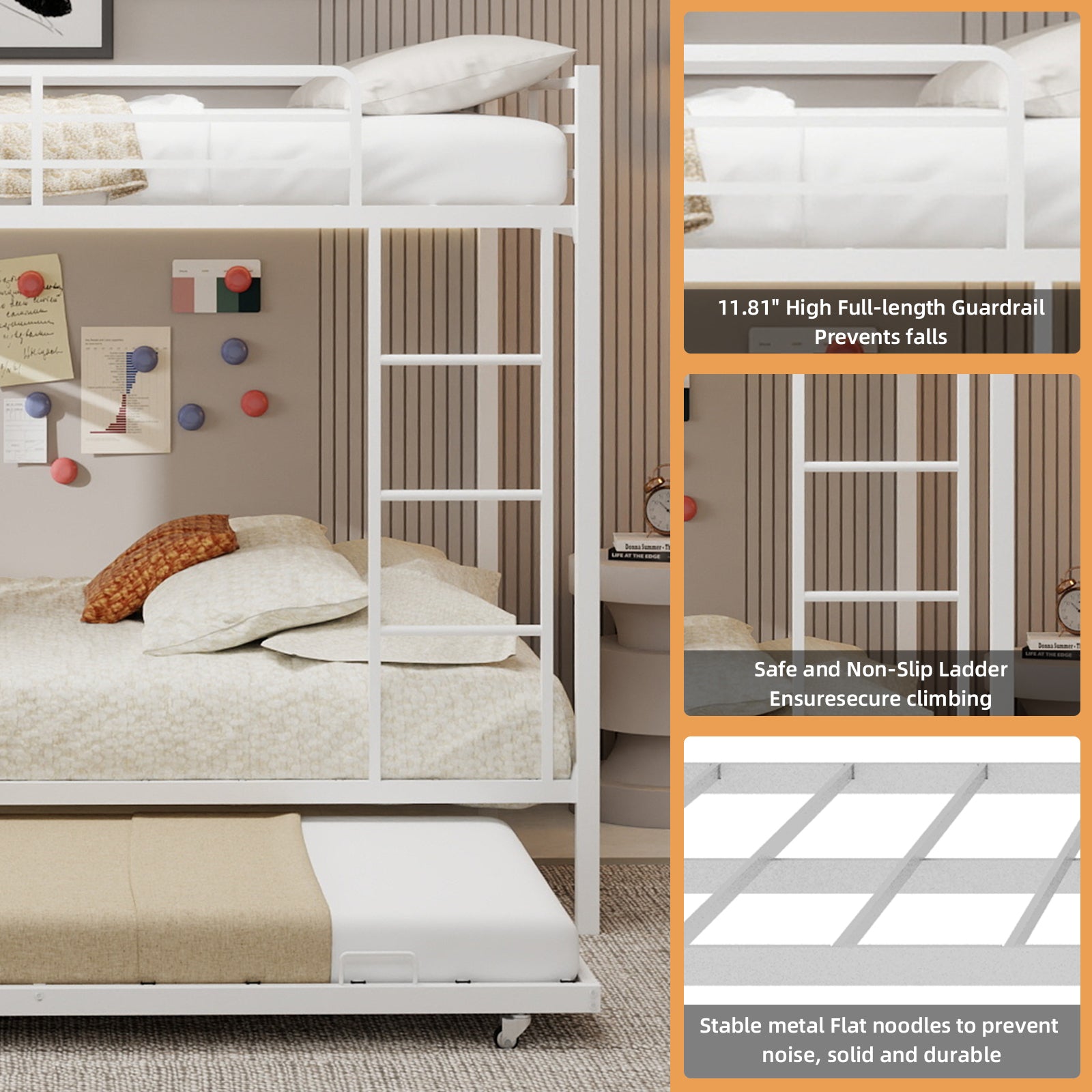Durable Square Tube Iron Bunk Bed Featuring Safety Rails, Modern Minimalist Look, Ideal for Kids Room, Guest Room or Shared Space, Easy Assembly & Long - Lasting Performance-Queen size: 153cm*203cm