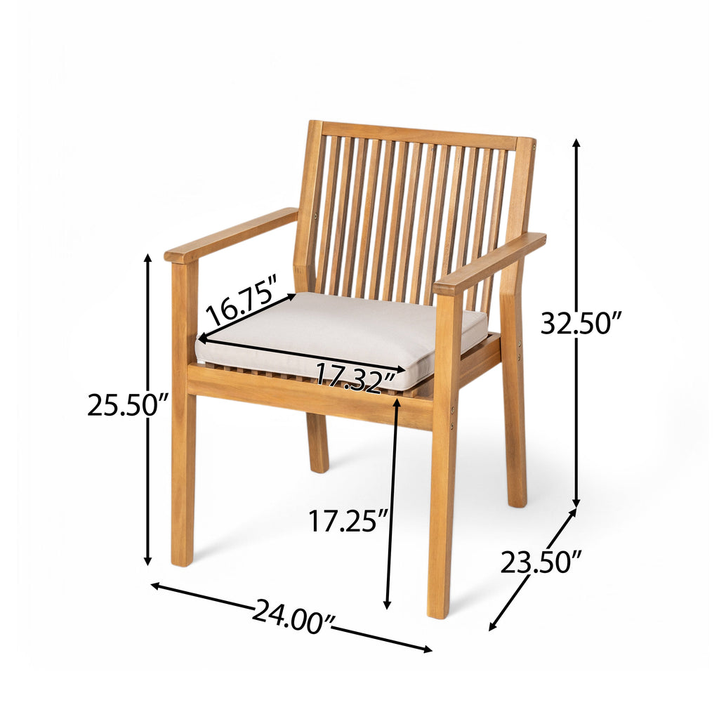 Durable 5 - Piece Patio Furniture Set Acacia Wood Table and 4 Heavy-Duty Cushioned Chairs, Natural