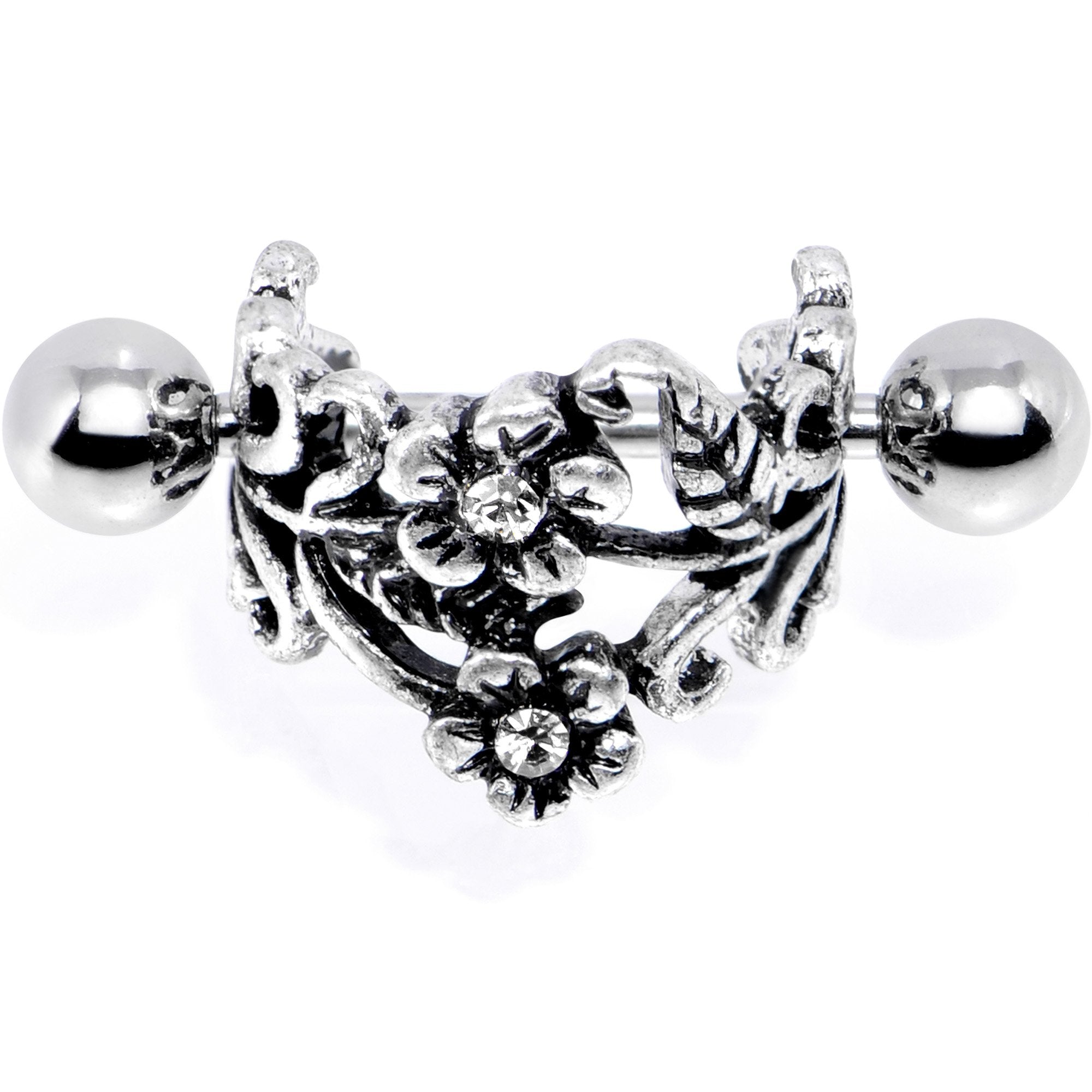 16G 1/2 Clear Gem Double Daisy Flower Cuff Cartilage Earring