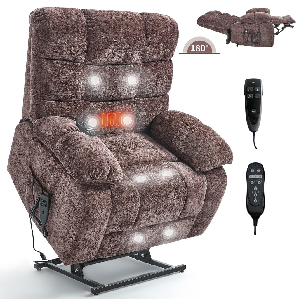 Lift Recliner Chair Heat Massage Dual Motor Infinite Position Up to 350 LBS Large Electric Power Lift Recliners with Power-Remote, Medium-firm and Heavy duty, Brown
