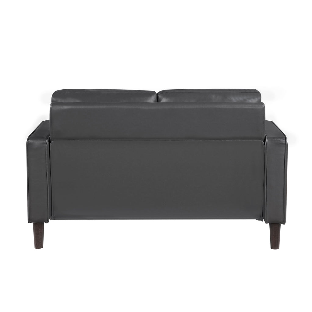 Modern Living Room Furniture 2pc Set Sofa Loveseat Dark Gray Faux Leather Upholstered Cushion Back Seat Solid Wood