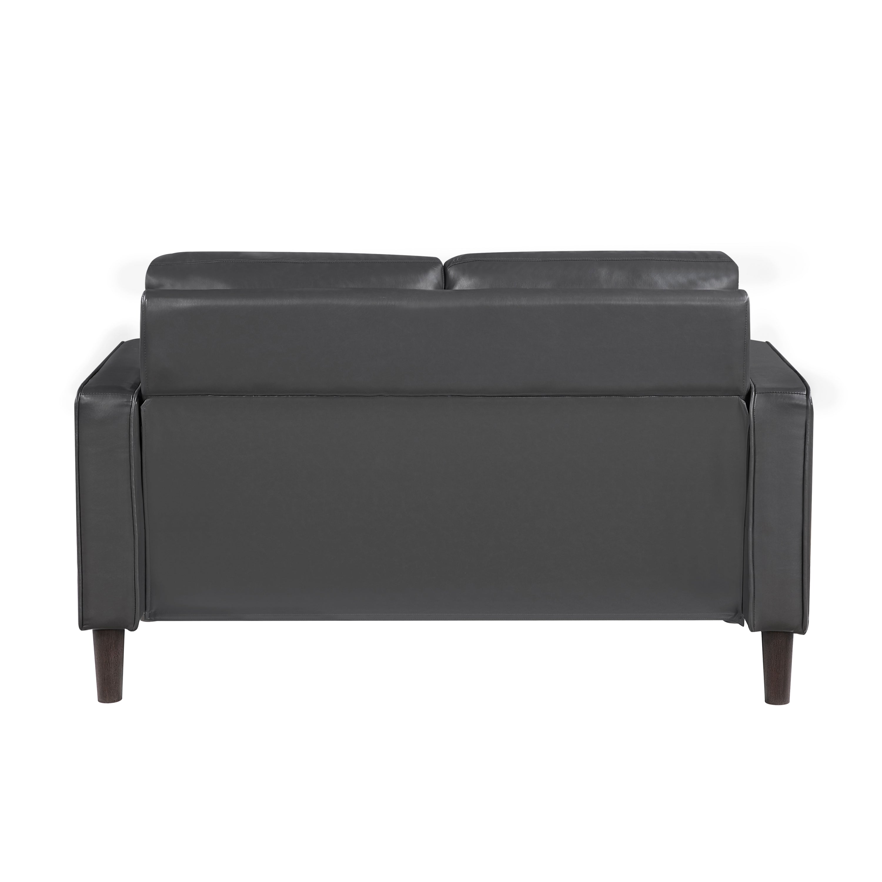 Modern Living Room Furniture 2pc Set Sofa Loveseat Dark Gray Faux Leather Upholstered Cushion Back Seat Solid Wood