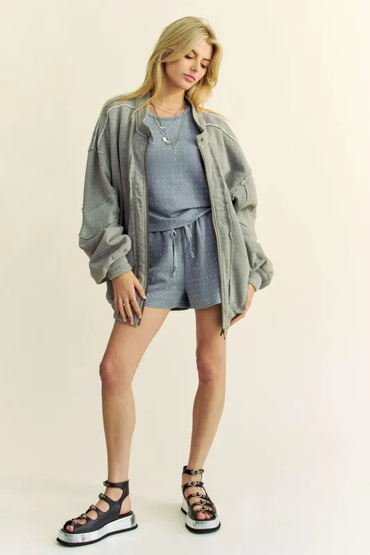 Davi & Dani Exposed Seam Zip Up Dropped Shoulder Jacket