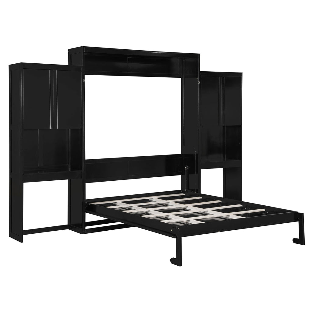 Queen Size Murphy Bed with Desk, Vanity and Cabinets, Espresso(OLD SKU: N820S00057P)