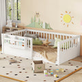 Twin Floor bed with Heightened Fence and bookshelf ,Wood Floor Bed for Kids, White.
