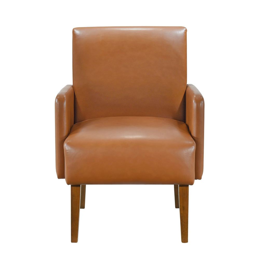 Mid-Century Modern Design Accent Chair Brown Faux Leather Upholstery Walnut Finish Solid Wood 1pc Living Room Furniture