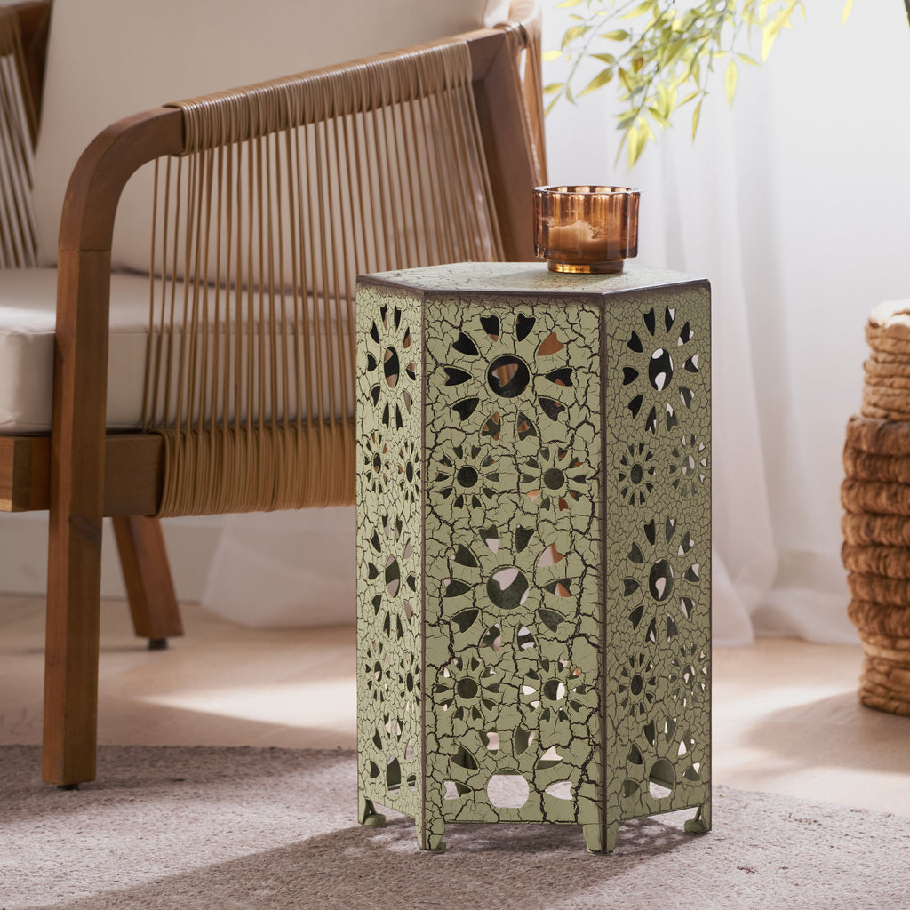 ELIANA 12' Side Table Sunburst Design Green Iron Compact