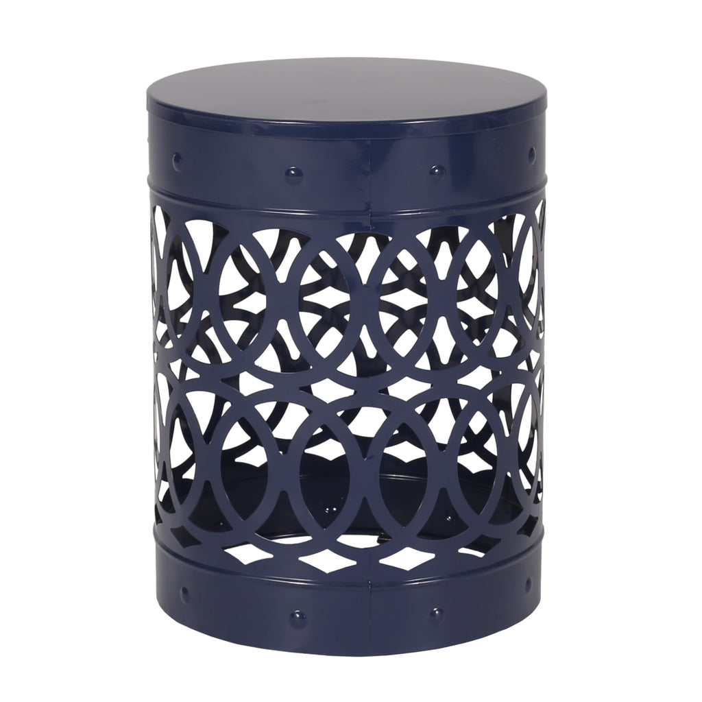 Contemporary Outdoor Metal End Table with Modern Design in Navy Blue Iron Material - Large Size