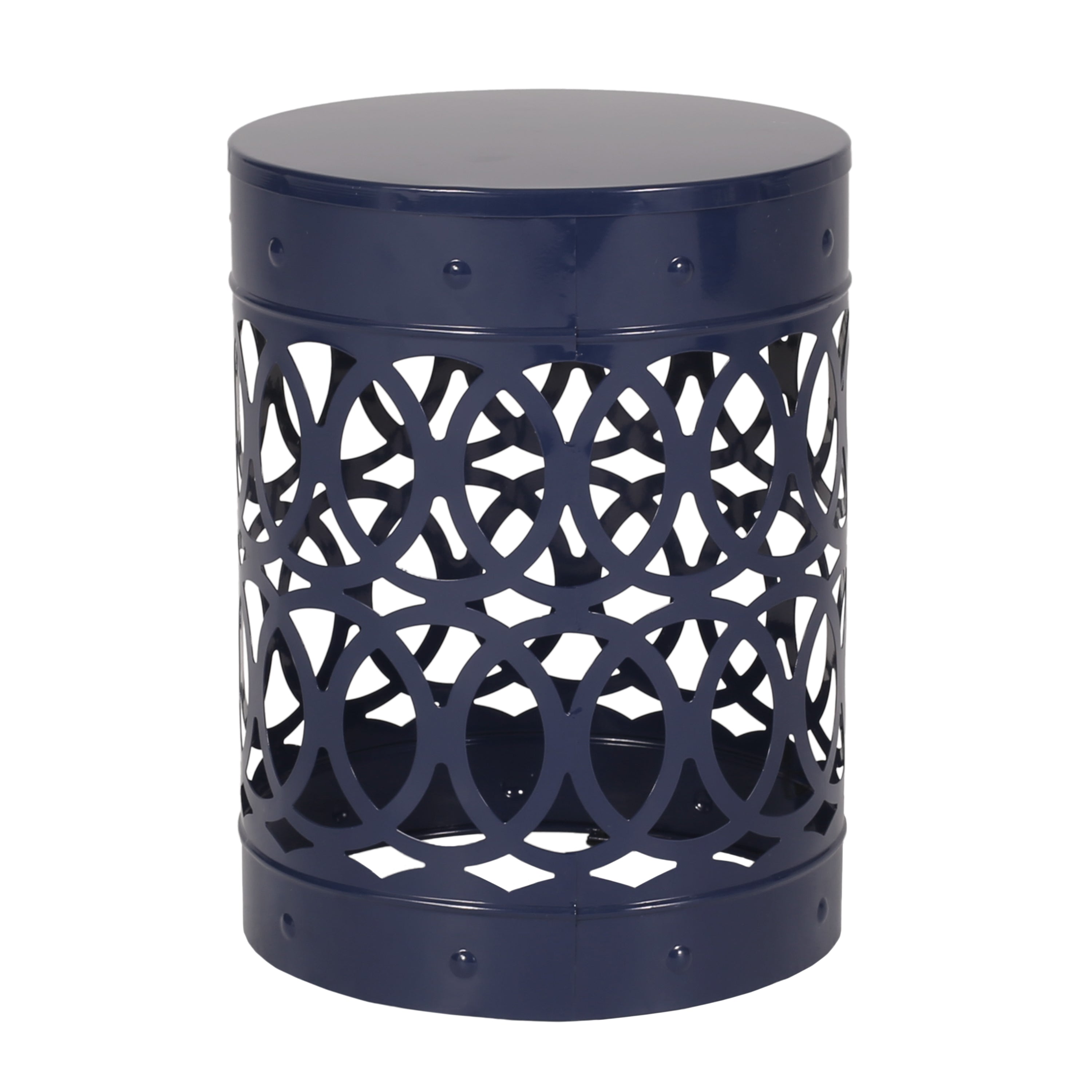 Contemporary Outdoor Metal End Table with Modern Design in Navy Blue Iron Material - Large Size