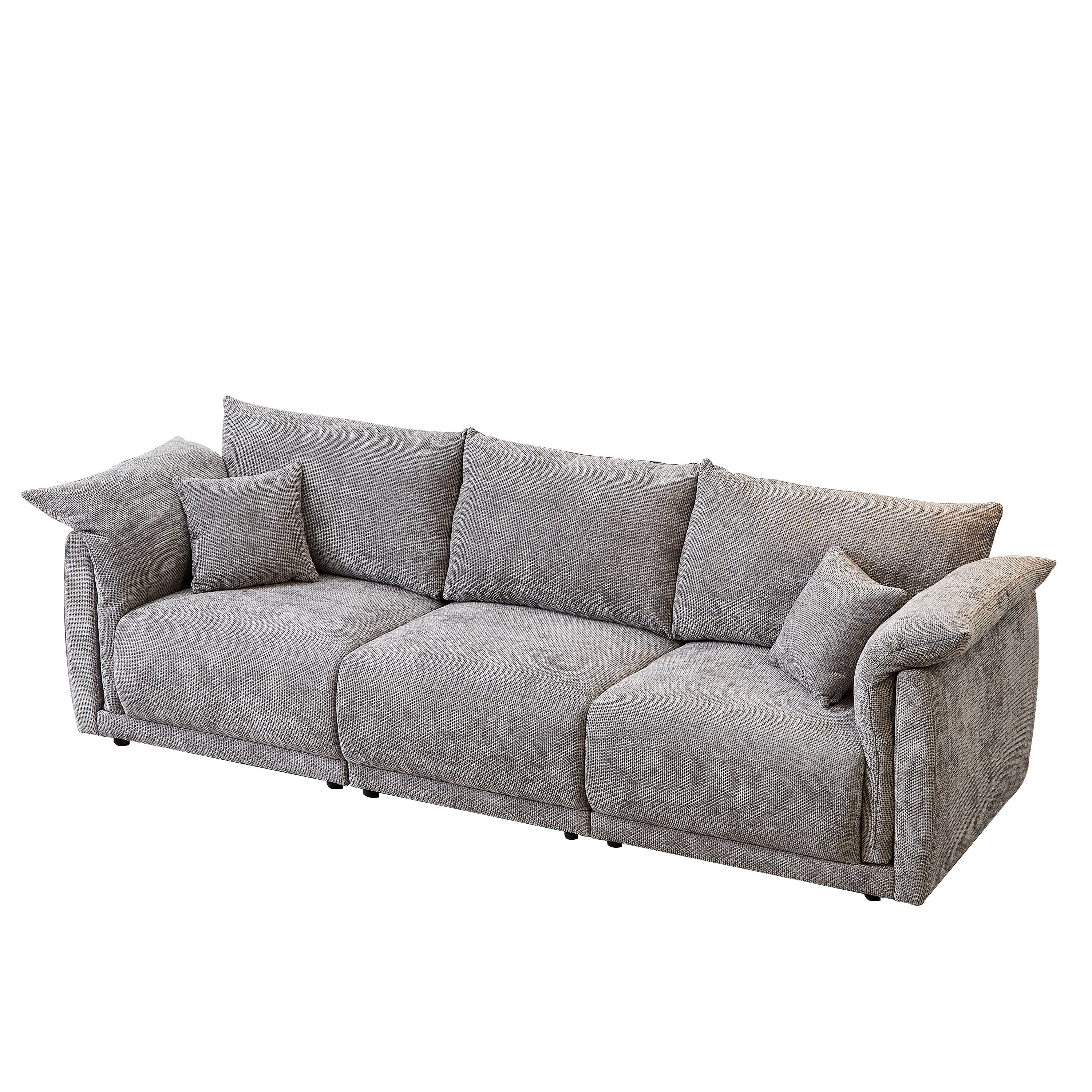 98.5' 3-seater sofa with unique design and soft arm pillows Contemporary style linen sofa with 3 comfortable cushions with 2 pillows Suitable for living room bedroom and office,grey